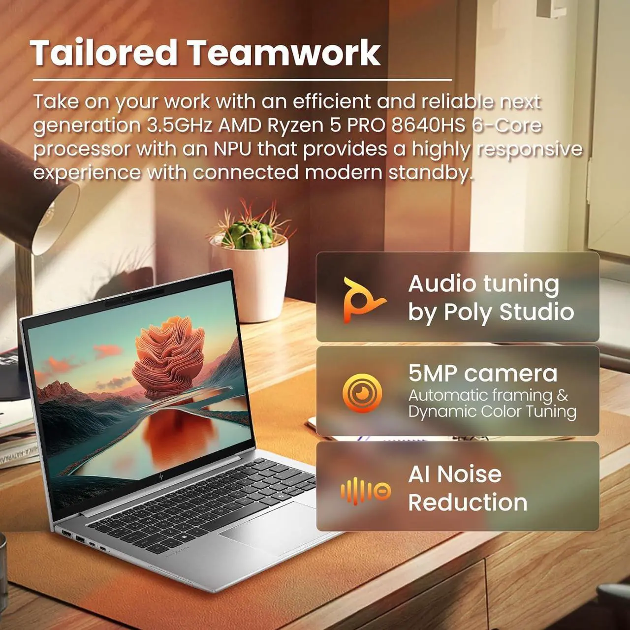Alt view image 3 of 7 - HP EliteBook 845 G11 14" Touch Business Laptop, AMD Ryzen 5 PRO 8640HS, 16GB DDR5, 512GB, Backlit, Fingerprint recognition, Windows 11 Pro