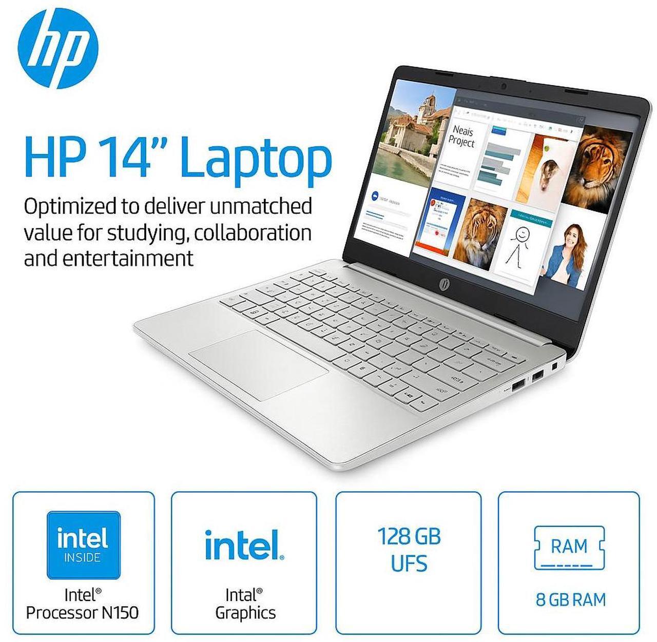 Alt view image 2 of 7 - HP Student Business Laptop, Intel N150 Processor, 14 Inch LED, 8GB RAM, 128GB, Wi-Fi 6,  Office Pro Lifetime, Windows 11 Pro