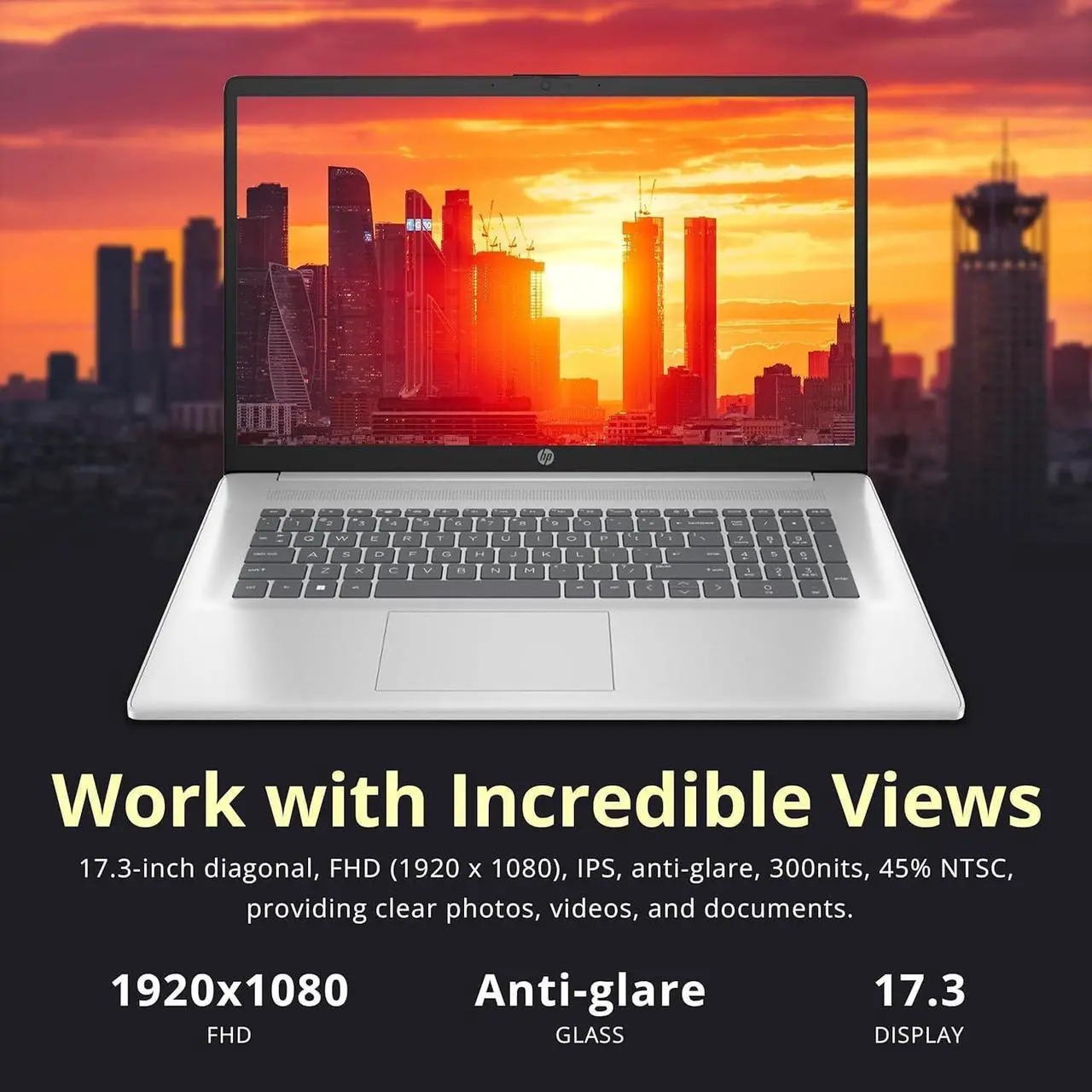 Alt view image 3 of 7 - HP 17.3" FHD Laptop for Business and Students - with Office Lifetime License, AMD Ryzen 5 7430U, Wi-Fi 6, Windows 11 Pro (16GB RAM | 512GB SSD)