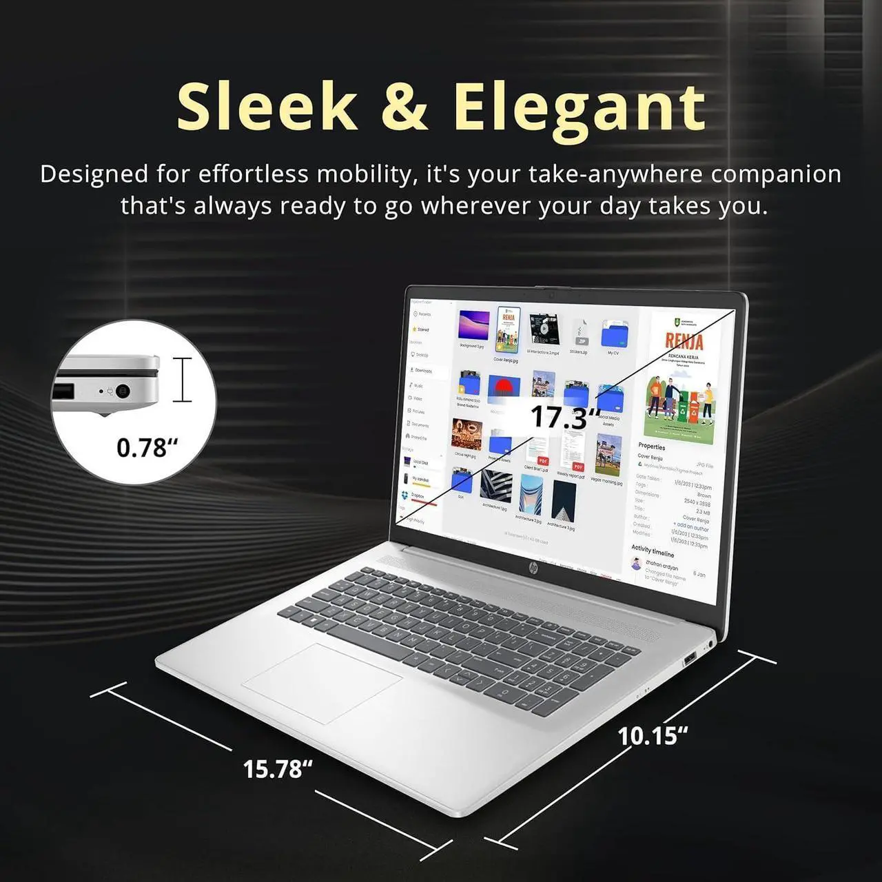 Alt view image 7 of 7 - HP 17.3" FHD Laptop for Business and Students - with Office Lifetime License, AMD Ryzen 5 7430U, Wi-Fi 6, Windows 11 Pro (16GB RAM | 512GB SSD)