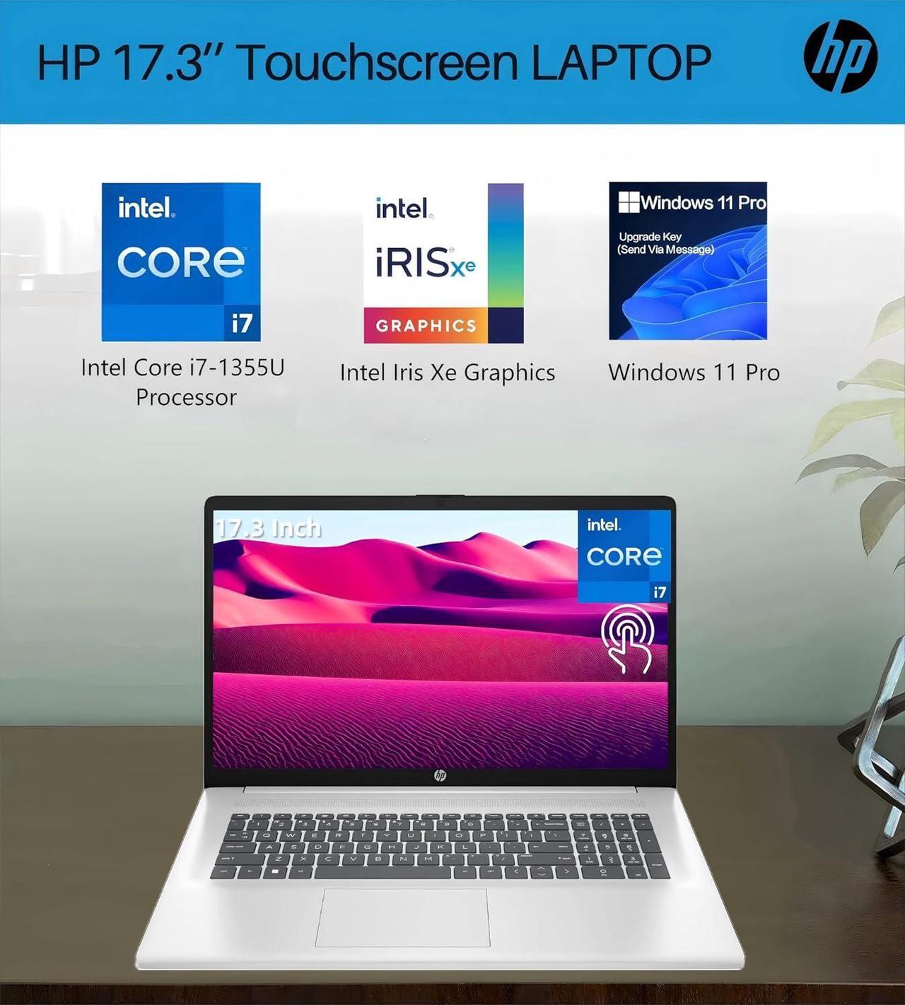 Alt view image 2 of 7 - HP Business Touchscreen Laptop 17 inch, Intel Core i7-1355U, 16 GB RAM, 1 TB SSD, Intel Iris Xe GPU, Wi-Fi 6, Fingerprint, MS Office Pro Lifetime License, Windows 11 Pro