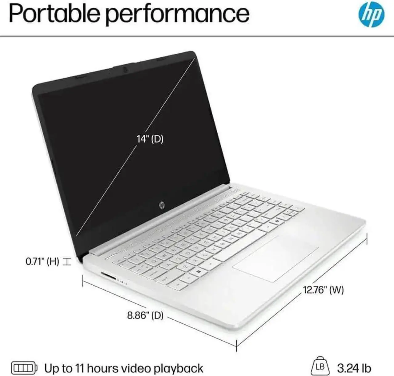Alt view image 7 of 7 - HP Student Business Laptop, Intel N150 Processor, 14 Inch LED, 4GB RAM, 128GB, Wi-Fi 6, Windows 11 Home
