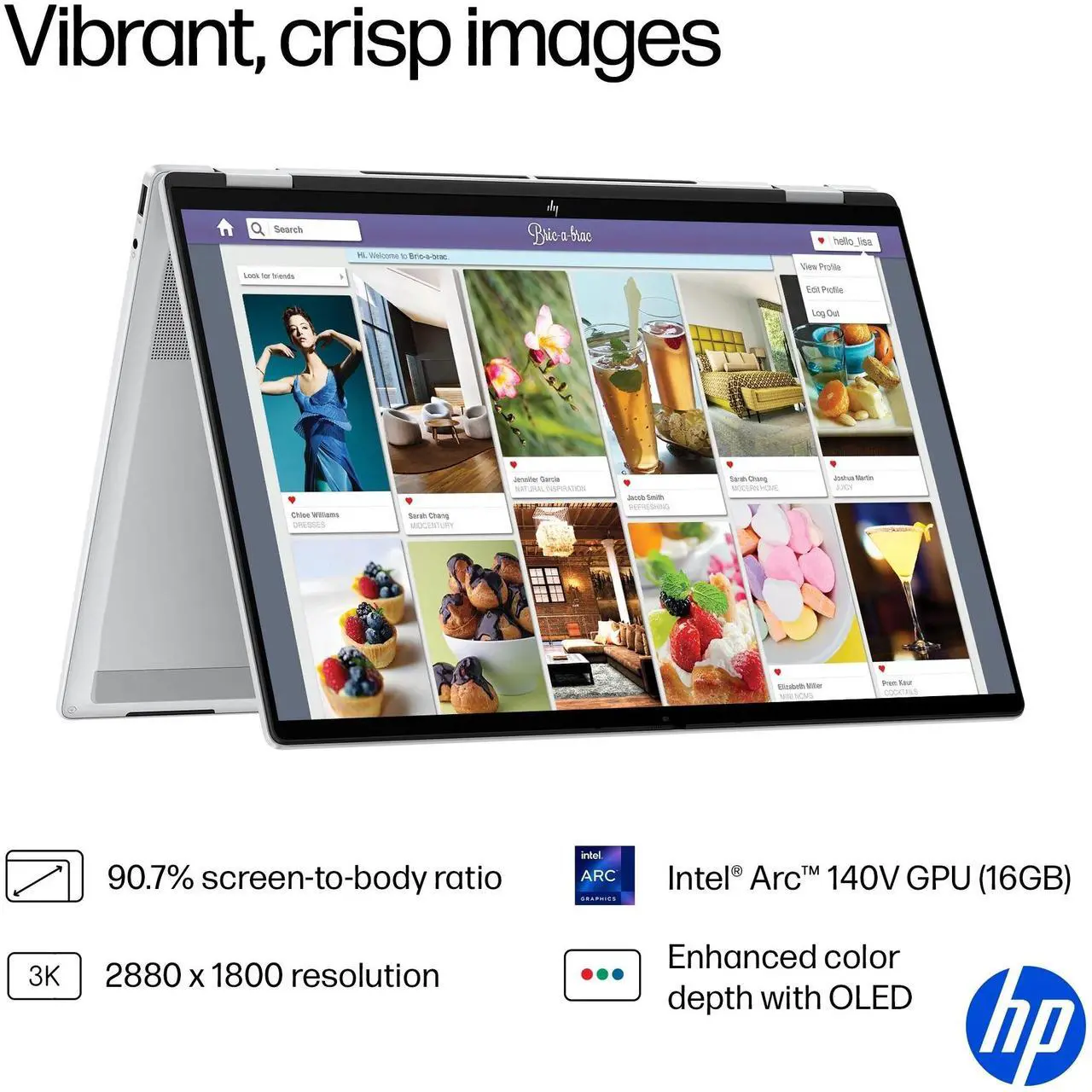 Alt view image 5 of 7 - HP OmniBook 7 Flip 2-in-1 Laptop - Intel Core Ultra 7 258V - 16" 3K OLED Touchscreen - AI Copilot+ PC - 32GB DDR5 RAM, 1TB SSD, Wi-Fi 7, 5MP IR Camera, Backlit KB - Windows 11 Pro