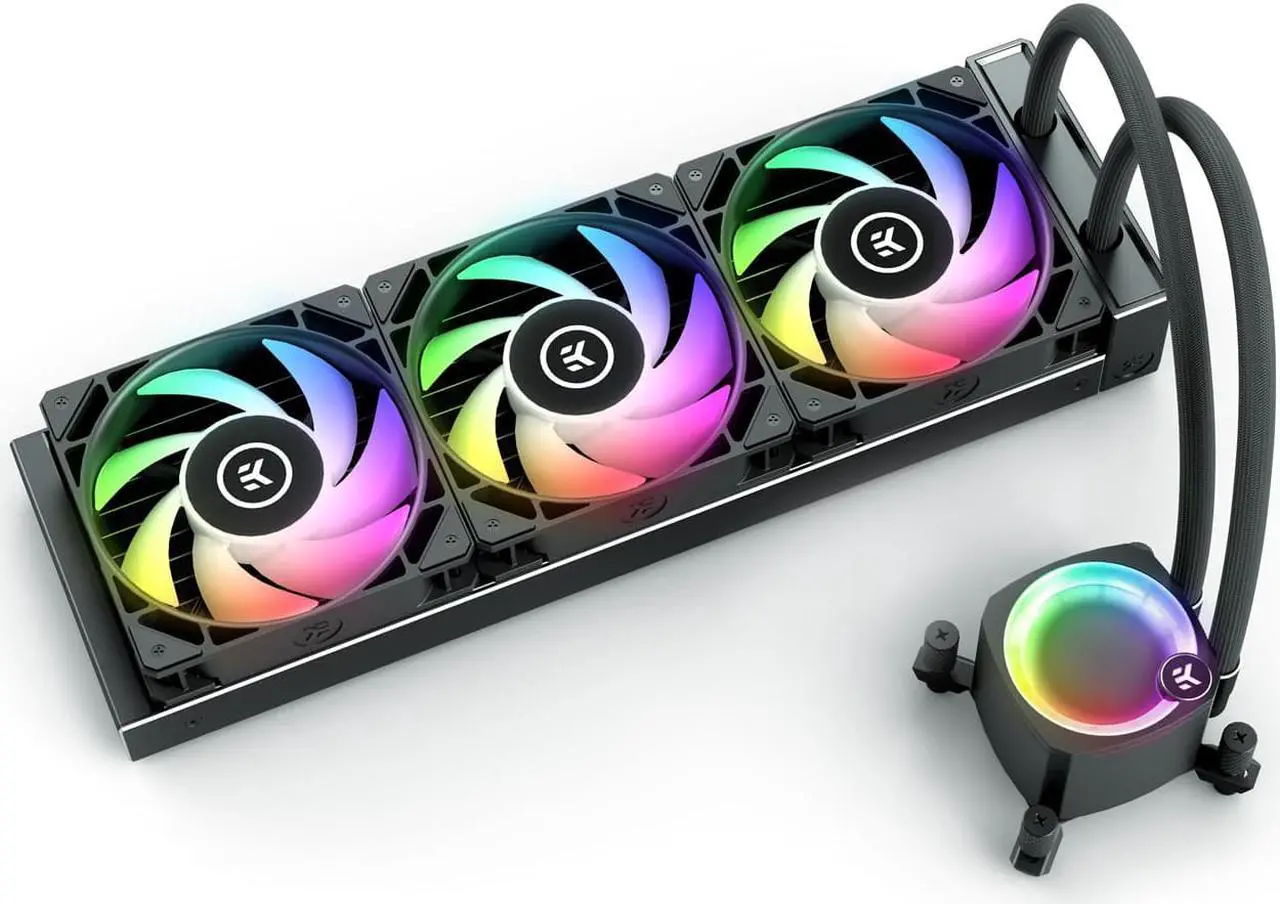 Alt view image 2 of 8 - EK Nucleus AIO CR360 Lux D-RGB 360mm AIO Liquid CPU Cooler with EK FPT 120mm Fans - Compatible with latest Intel and AMD CPU sockets - LGA 1700 and AM5