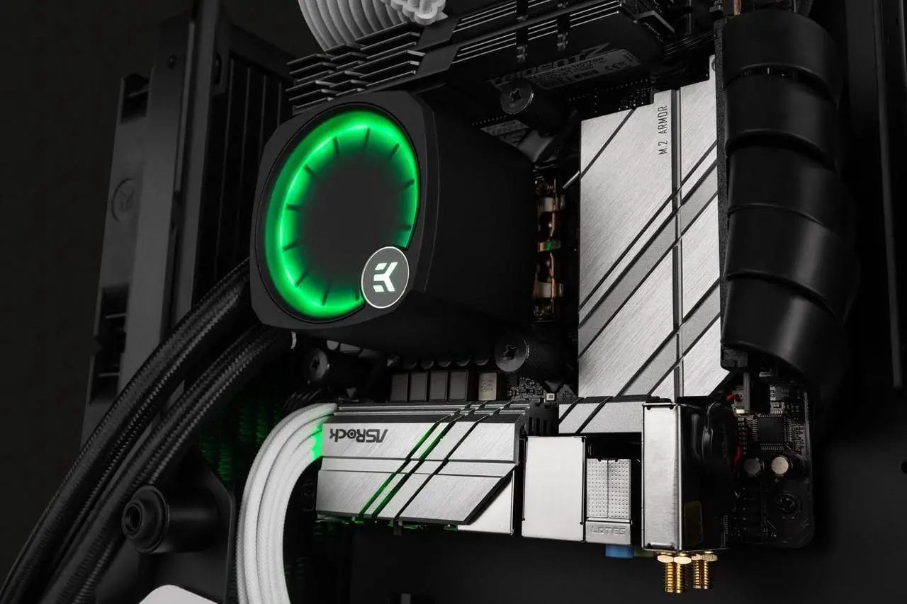 Alt view image 5 of 7 - EK Nucleus AIO CR240 Lux D-RGB 240mm AIO Liquid CPU Cooler with EK FPT 120mm Fans - Compatible with latest Intel and AMD CPU sockets - LGA 1700 and AM5