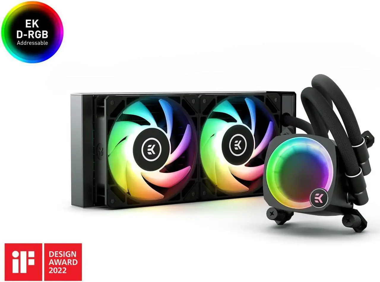 Alt view image 2 of 7 - EK Nucleus AIO CR240 Lux D-RGB 240mm AIO Liquid CPU Cooler with EK FPT 120mm Fans - Compatible with latest Intel and AMD CPU sockets - LGA 1700 and AM5