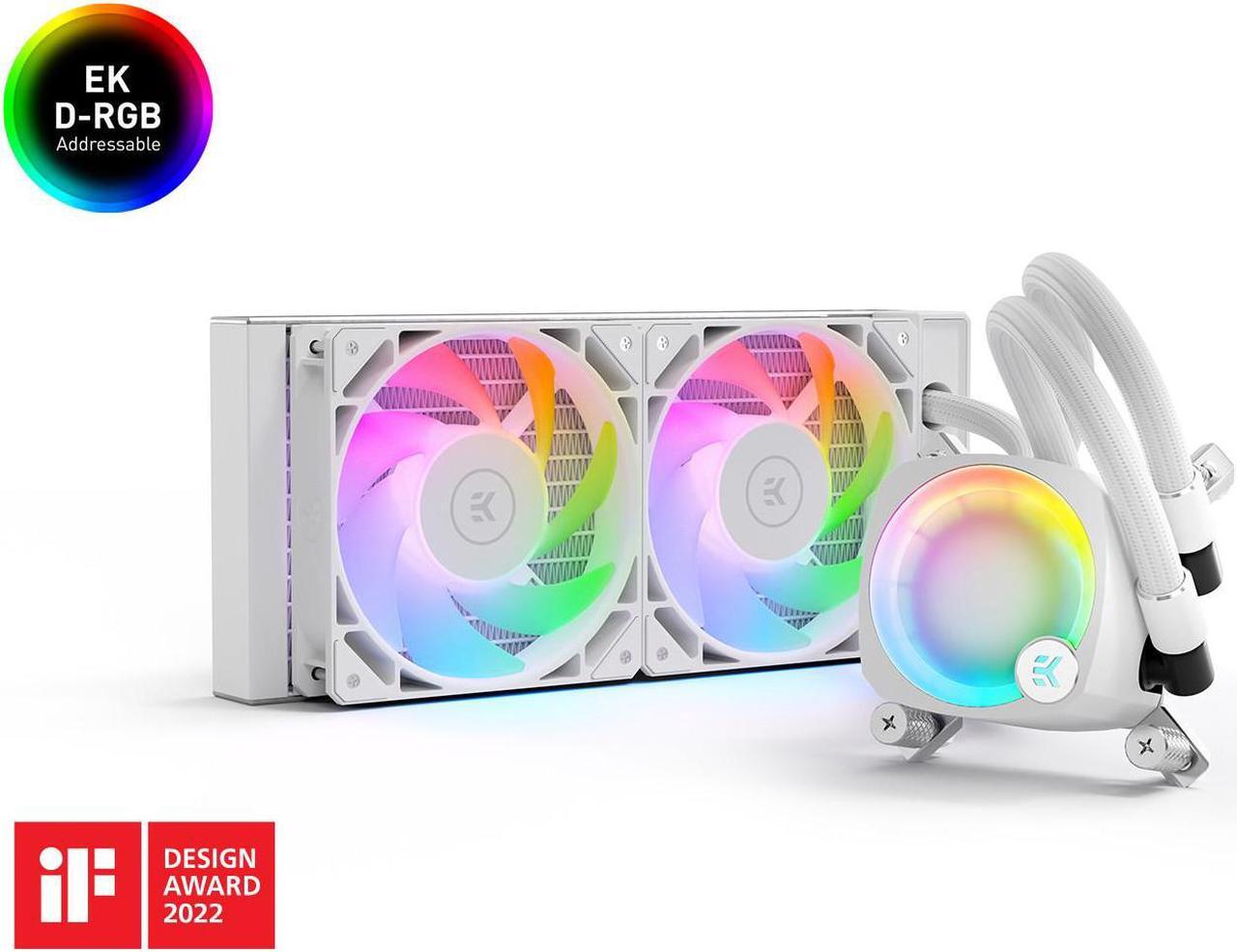 Alt view image 2 of 7 - EK-Nucleus AIO CR240 Lux D-RGB White 240mm AIO Liquid Cooler With EK FPT 120mm Fans - Compatible with latest Intel and AMD CPU sockets - LGA 1700 and AM5