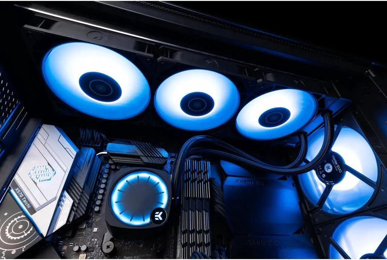 Alt view image 6 of 8 - EK Nucleus AIO CR360 Lux D-RGB 360mm AIO Liquid CPU Cooler with EK FPT 120mm Fans - Compatible with latest Intel and AMD CPU sockets - LGA 1700 and AM5