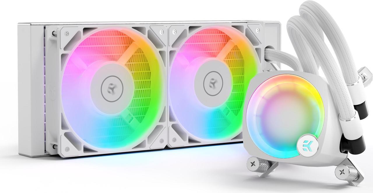 Main image of EK-Nucleus AIO CR240 Lux D-RGB White 240mm AIO Liquid Cooler With EK FPT 120mm Fans - Compatible with latest Intel and AMD CPU sockets - LGA 1700 and AM5