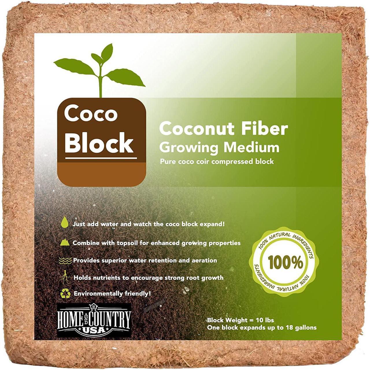 Main image of Home and Country Coconut Fiber Compressed Coco Coir Brick. Coco Coir is Great to use as a Compost Starter for Your Home Garden. Coco Coir Bricks Provide Organic Alternative to Peat Moss for Plants.