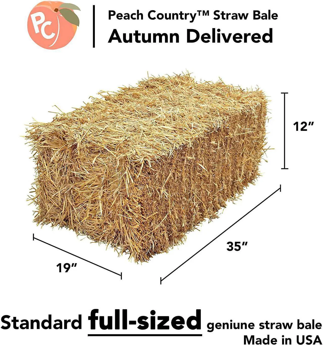 Alt view image 3 of 5 - Peach Country Real Full Size Straw Bale for: Autumn Fall Decorations, Bedding, Over Seeding- 35" x 19" 12"