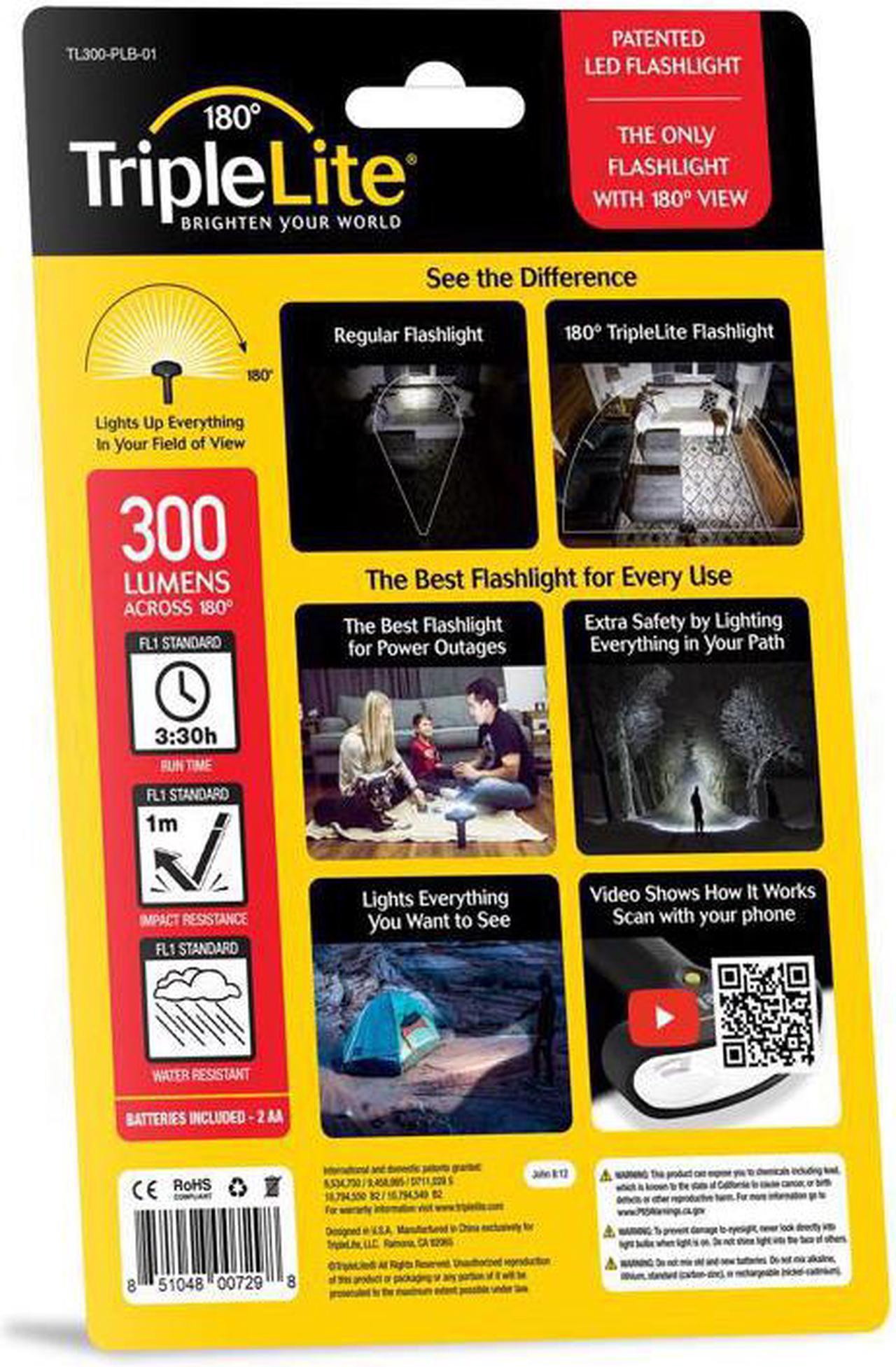 Alt view image 5 of 5 - triplelite 180 degree mini 259 lumens black led wide beam flashlight aa
