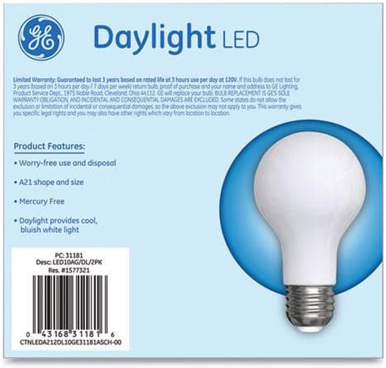 Alt view image 7 of 10 - GE LED Classic Daylight A21 Light Bulb 10 W 2/Pack 31181