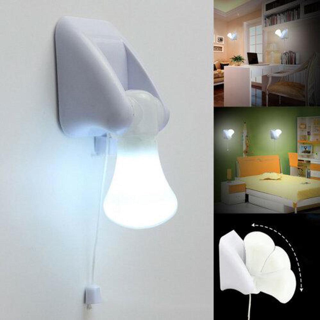 LED Wall Night Light Bulb Cordless Battery Portable Handy Pull String Lamp