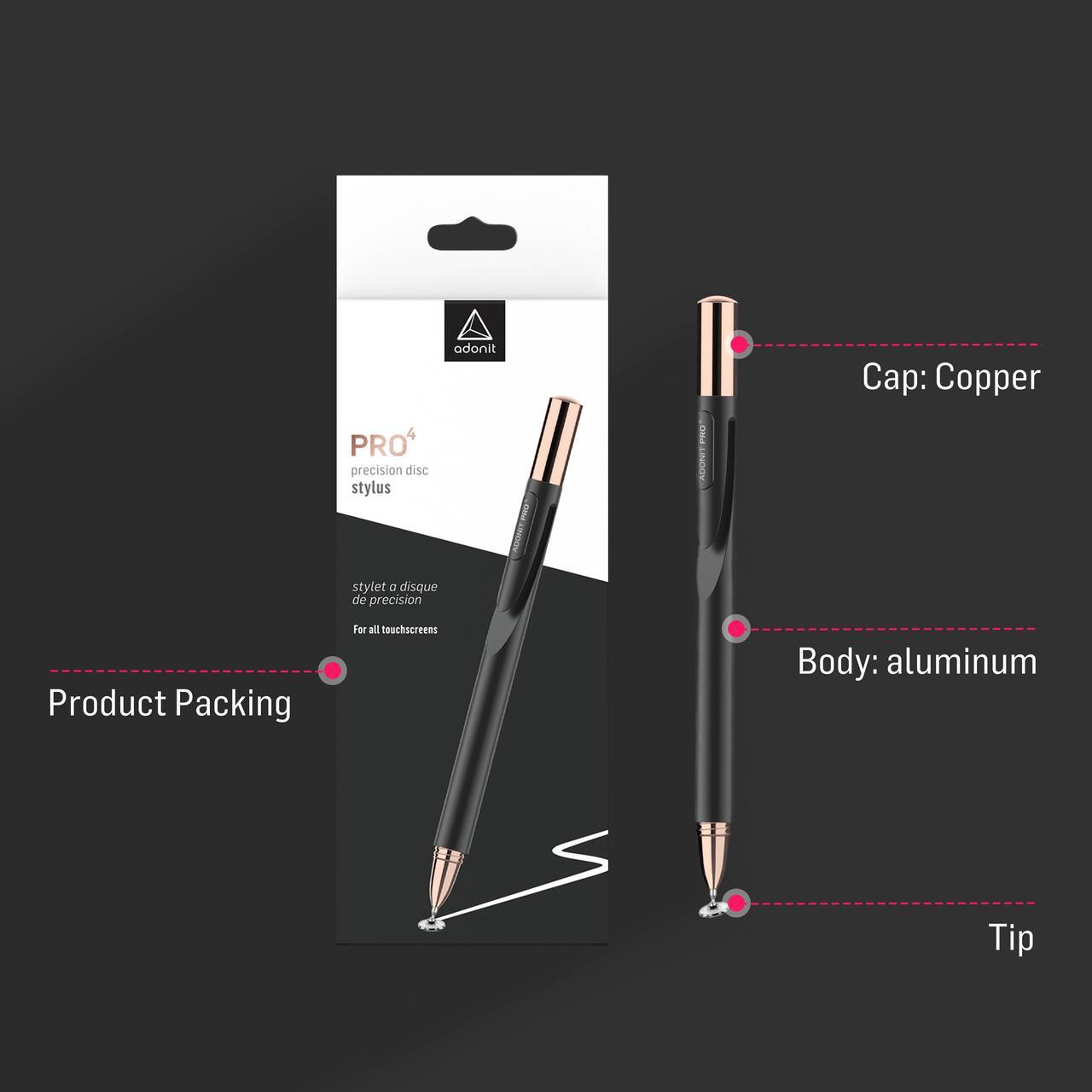 Alt view image 2 of 7 - Adonit Pro 4 (Black) Luxury Capacitive Stylus Pen, High Sensitivity Fine Point and Precision,Stylus for iPad, Air, Mini, Android, iPhone, Surface, Other Touch Screens, Compatible for All Touchscreens
