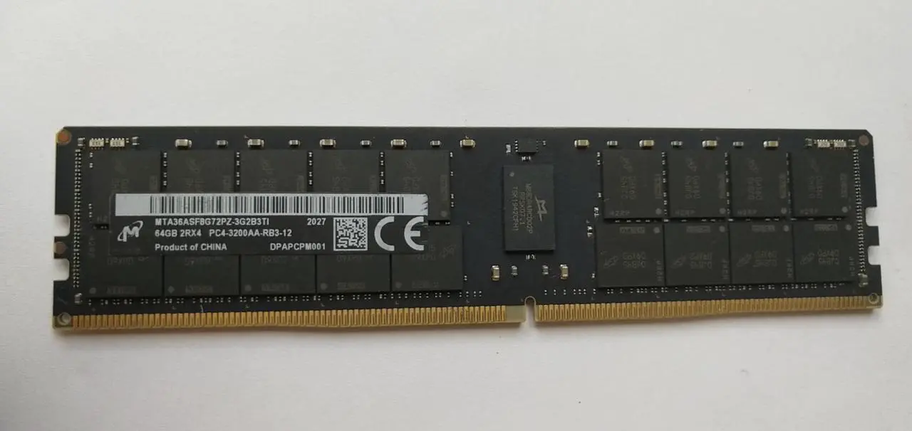 Alt view image 3 of 4 - Micron 64GB DDR4 3200 8Gx72 ECC CL22 RDIMM Server Memory Module - MTA36ASF8G72PZ-3G2B2