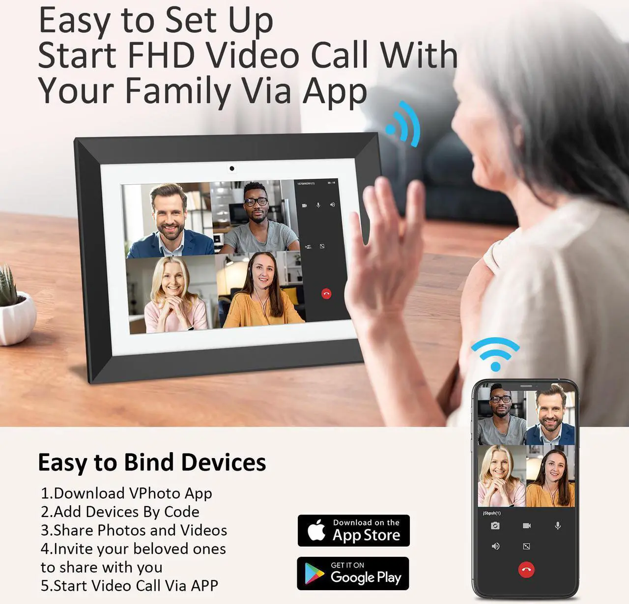 Main image of FULLJA WiFi Digital Picture Frame with Video Call Function,10 inch Smart FHD Display with Deep Bass Box,16GB Memory, Video Calling Device for Grandparents - Stay Connected with Video Calling Via App
