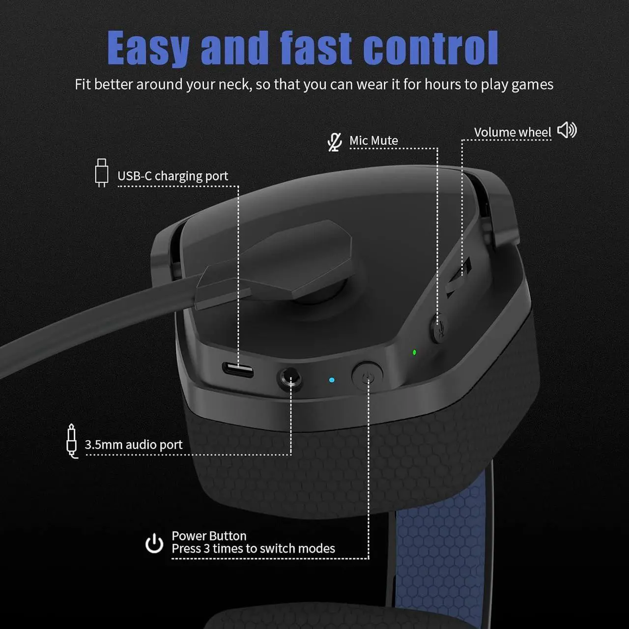 Alt view image 5 of 5 - G06 Dual Wireless Gaming Headset with Microphone for PS5, PS4, PC, Mobile, Switch: 2.4GHz Wireless + Bluetooth - 100 Hr Battery - 50mm Drivers - Blue
