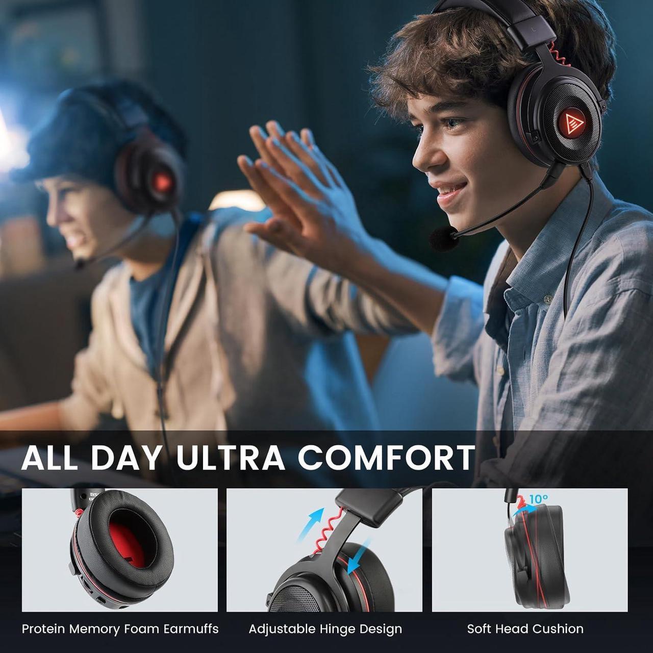 Alt view image 3 of 7 - EKSA E900 Pro USB Gaming Headset for PC - Computer Headset with Detachable Noise Cancelling Mic, 7.1 Surround Sound, 50MM Driver - Headphones with Microphone for PS4/PS5, Xbox One, Laptop, Office