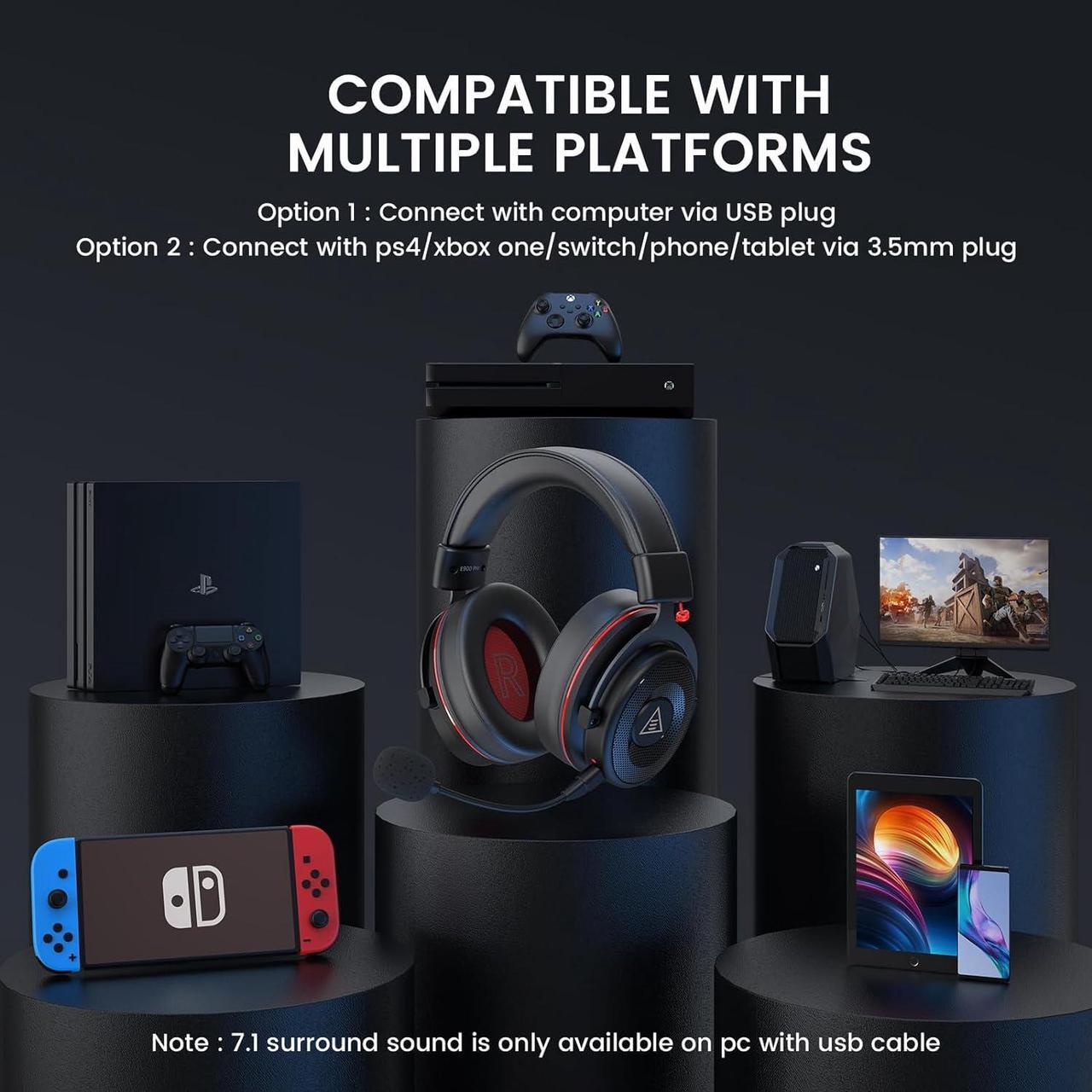 Alt view image 7 of 7 - EKSA E900 Pro USB Gaming Headset for PC - Computer Headset with Detachable Noise Cancelling Mic, 7.1 Surround Sound, 50MM Driver - Headphones with Microphone for PS4/PS5, Xbox One, Laptop, Office