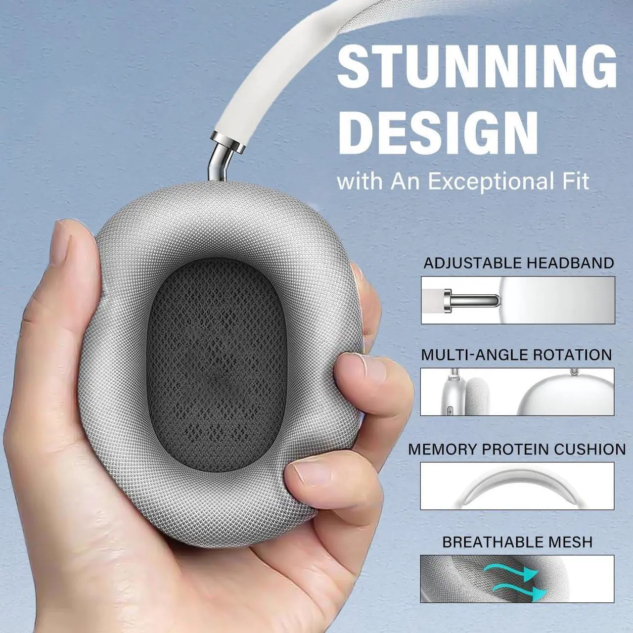 Alt view image 6 of 6 - Active noise cancellation, Bluetooth headphone wireless,40 hour of playback time,rich deep bass, comfortable memory foam ear muffs,travel,home officeB
