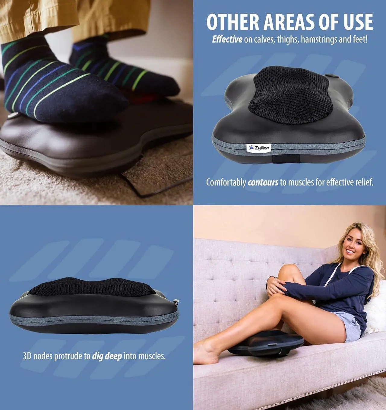 Alt view image 6 of 7 - Shiatsu Back and Neck Massager with Heat - 3D Kneading Deep Tissue Electric Massage Pillow for Chair, Car, Muscle Pain Relief on Shoulders, Legs, Foot - Black (ZMA-13)