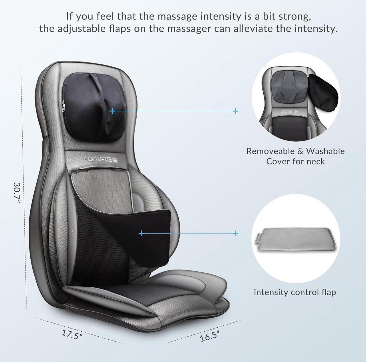 Alt view image 6 of 6 - Shiatsu Neck Back Massager with Heat, 2D ro 3D Kneading Massage Chair Pad, Adjustable Compression Seat Massager for Full Body Relaxation, Gifts for Women Men,Dark Gray
