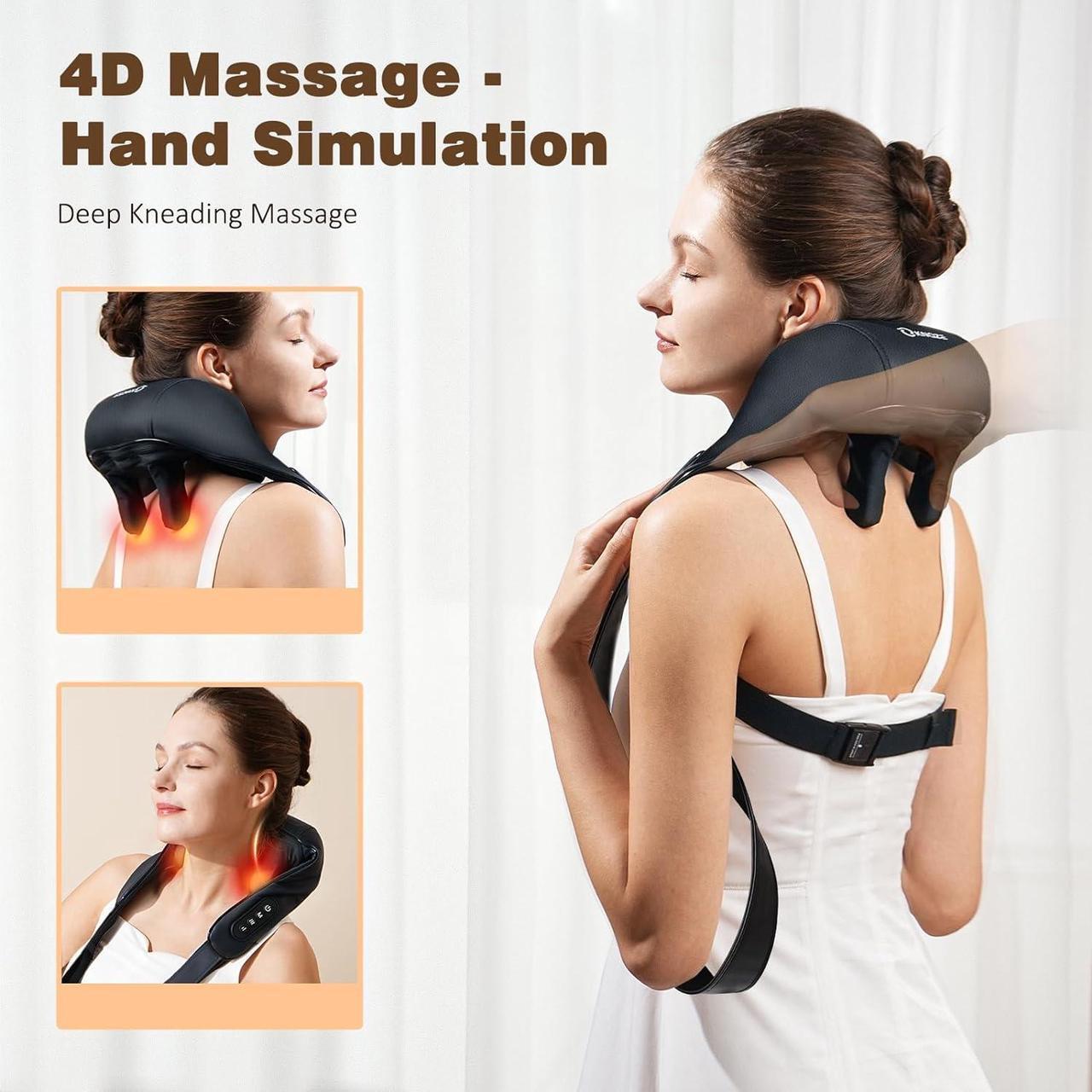 Alt view image 2 of 7 - Neck Massager with Heat, Cordless 4D Deep Tissue Kneading Massage, Shiatsu Neck and Shoulder Massage Pillow for Neck, Traps, Back and Leg Pain Relief, Gifts for Men Women