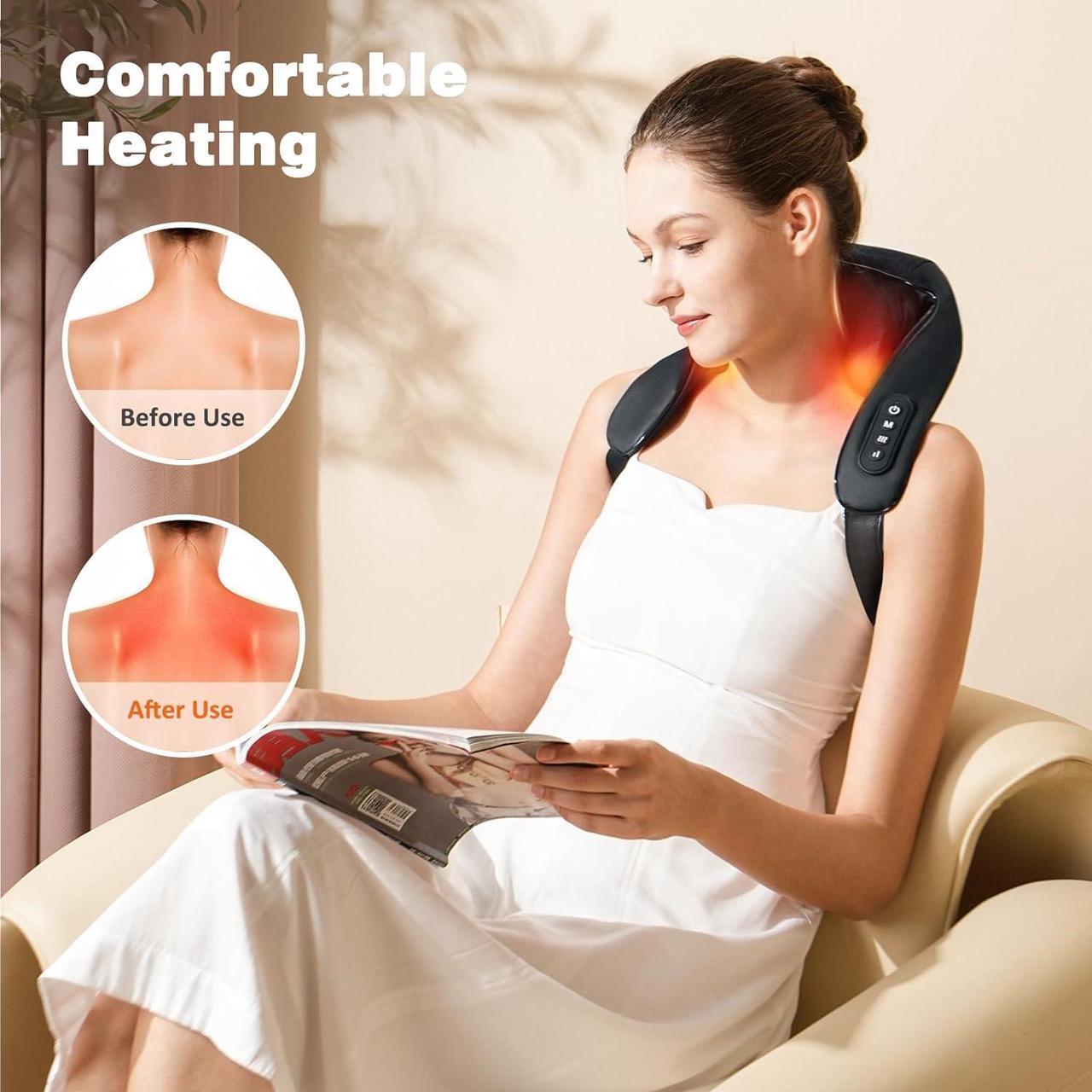 Alt view image 3 of 7 - Neck Massager with Heat, Cordless 4D Deep Tissue Kneading Massage, Shiatsu Neck and Shoulder Massage Pillow for Neck, Traps, Back and Leg Pain Relief, Gifts for Men Women