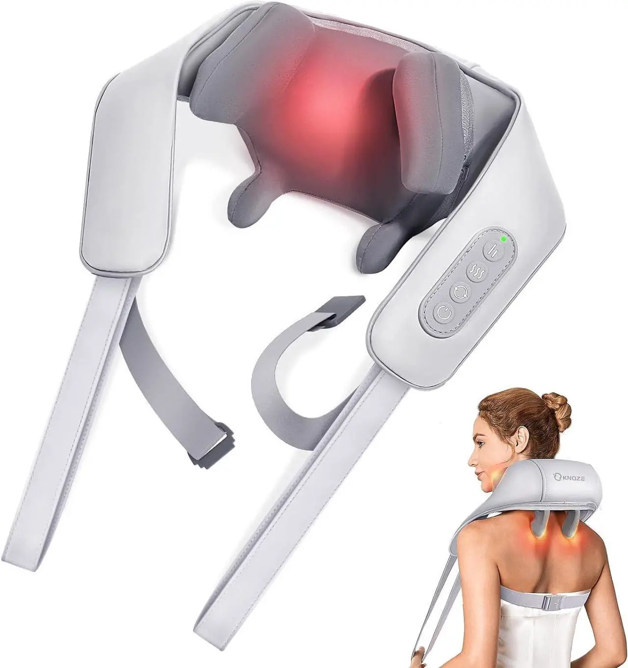 Main image of Neck Massager for Neck Pain Relief, 4D Deep Kneading Massagers with 6 Massage Nodes, Cordless Shiatsu Neck and Shoulder Massage Pillow with Heat for Neck, Traps, Back  Leg, Gifts for Women Men- Gray