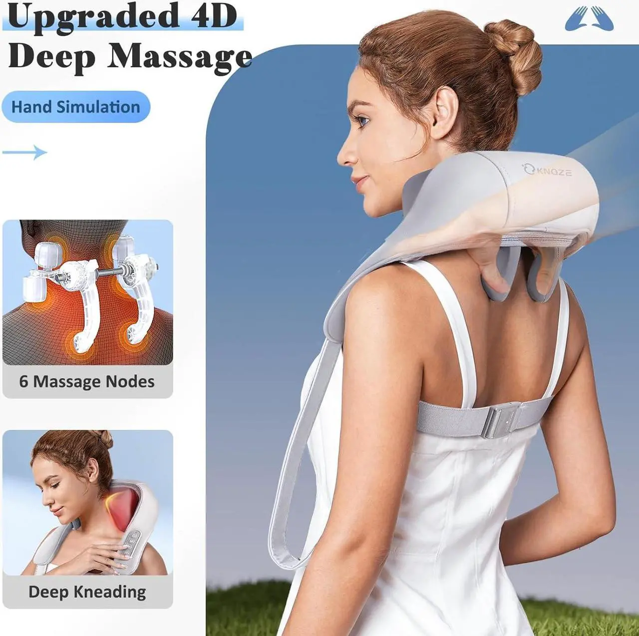 Alt view image 2 of 7 - Neck Massager for Neck Pain Relief, 4D Deep Kneading Massagers with 6 Massage Nodes, Cordless Shiatsu Neck and Shoulder Massage Pillow with Heat for Neck, Traps, Back  Leg, Gifts for Women Men- Gray