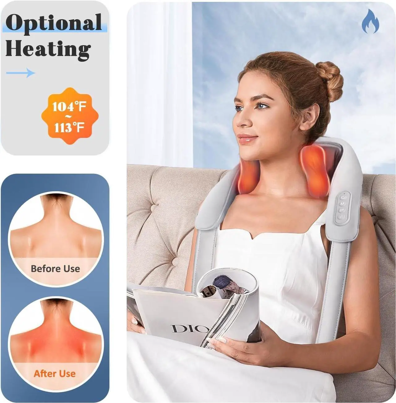 Alt view image 3 of 7 - Neck Massager for Neck Pain Relief, 4D Deep Kneading Massagers with 6 Massage Nodes, Cordless Shiatsu Neck and Shoulder Massage Pillow with Heat for Neck, Traps, Back  Leg, Gifts for Women Men- Gray