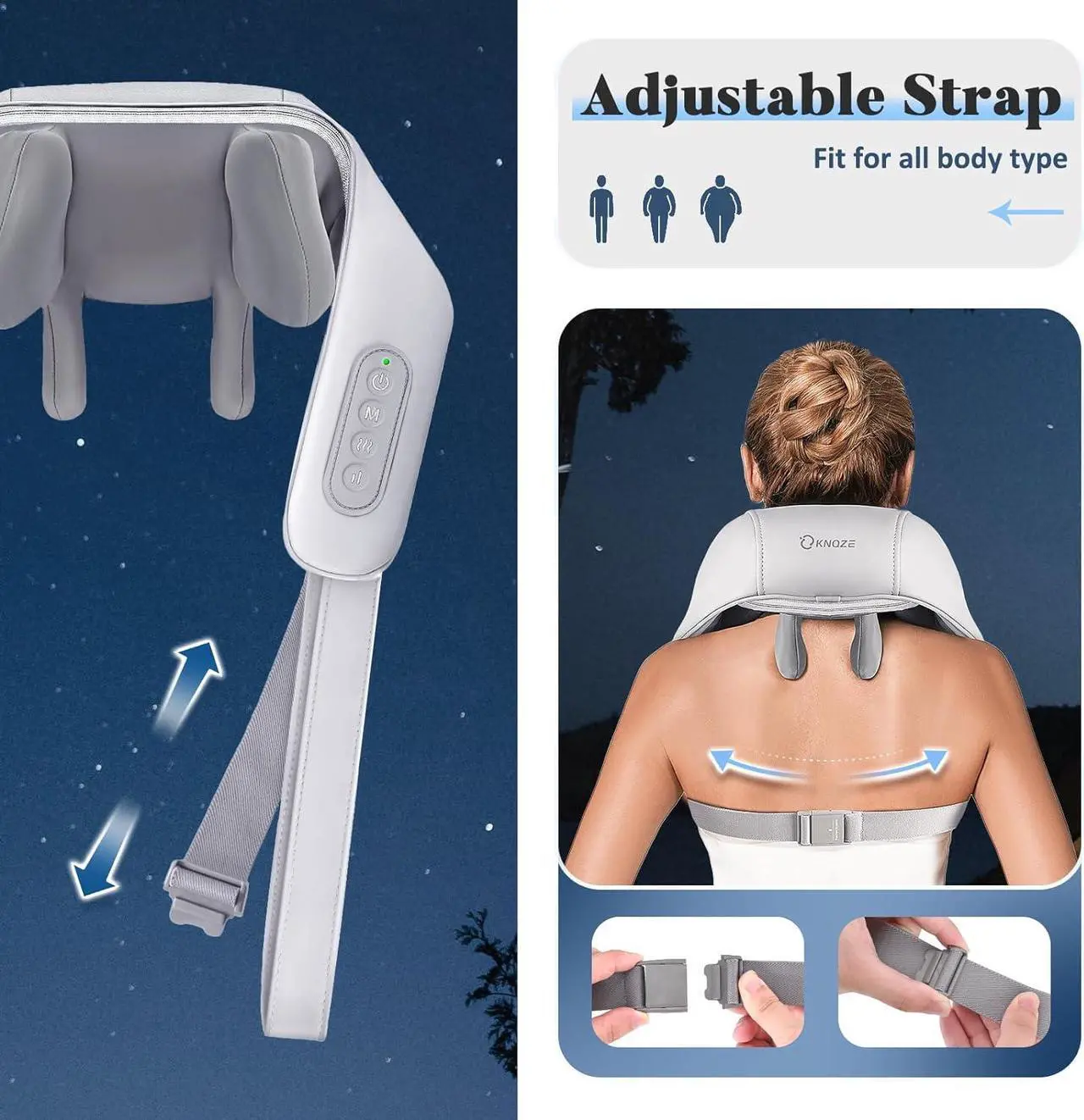 Alt view image 4 of 7 - Neck Massager for Neck Pain Relief, 4D Deep Kneading Massagers with 6 Massage Nodes, Cordless Shiatsu Neck and Shoulder Massage Pillow with Heat for Neck, Traps, Back  Leg, Gifts for Women Men- Gray