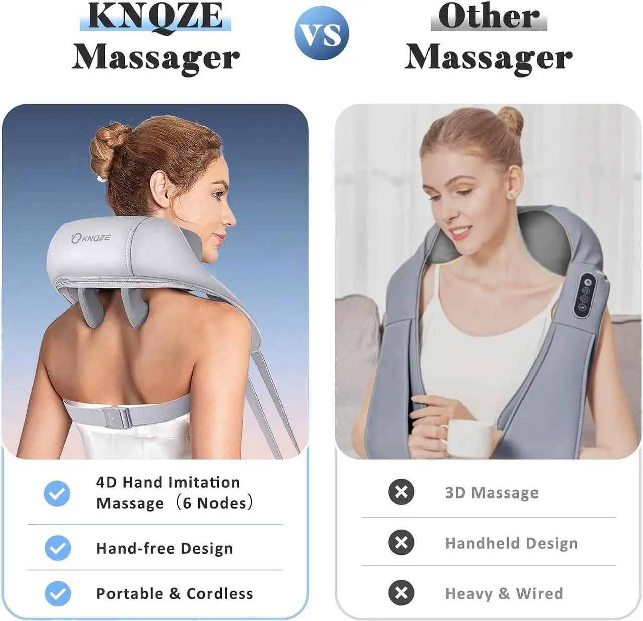 Alt view image 5 of 7 - Neck Massager for Neck Pain Relief, 4D Deep Kneading Massagers with 6 Massage Nodes, Cordless Shiatsu Neck and Shoulder Massage Pillow with Heat for Neck, Traps, Back  Leg, Gifts for Women Men- Gray