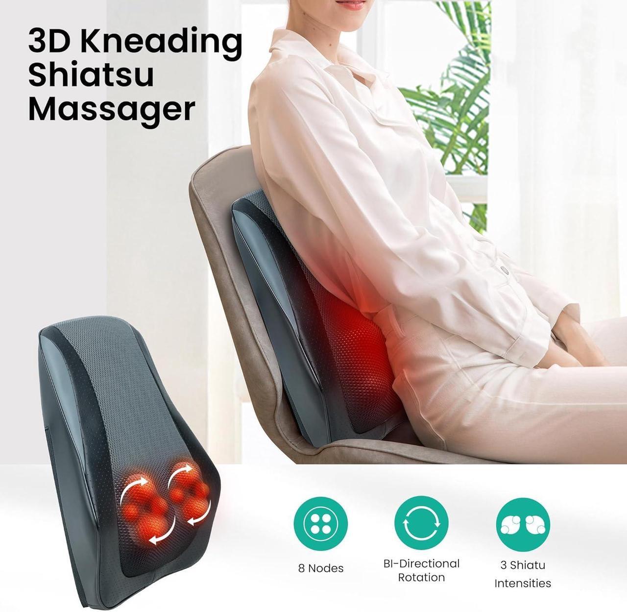 Alt view image 3 of 7 - Snailax Back Massager for Back Pain Deep Tissue, Shiatsu Lower Back Neck Massager with Heat, 3D Kneading Massage Pillow for Back Neck Shoulder Legs, Christmas Gifts for Mom, Dad, Women