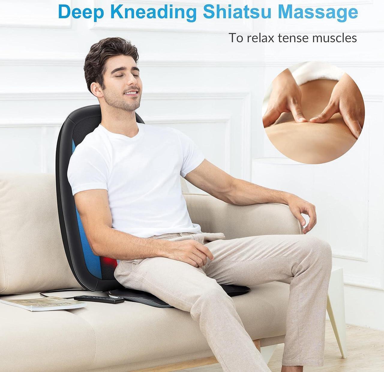 Alt view image 2 of 7 - Shiatsu Back Massager with Heat -Deep Tissue Kneading Massage Seat Cushion, Massage Chair Pad for Full Back, Electric Body Massager for Home or Office Chair use, Gifts for Men, Dad