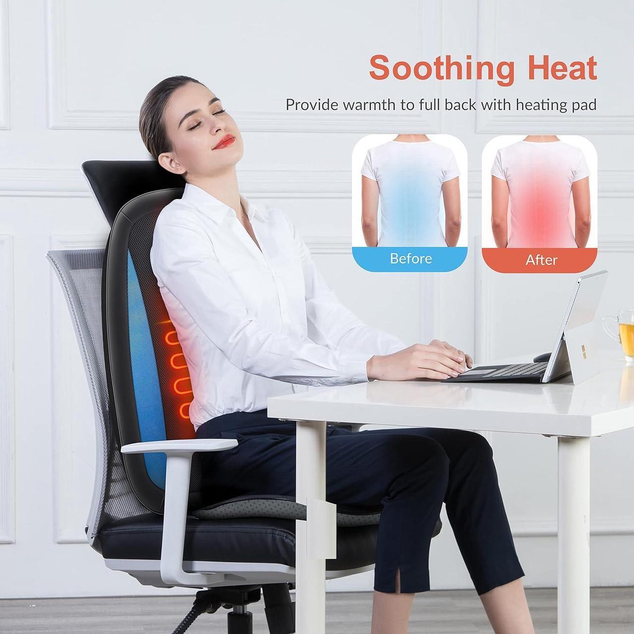 Alt view image 4 of 7 - Shiatsu Back Massager with Heat -Deep Tissue Kneading Massage Seat Cushion, Massage Chair Pad for Full Back, Electric Body Massager for Home or Office Chair use, Gifts for Men, Dad