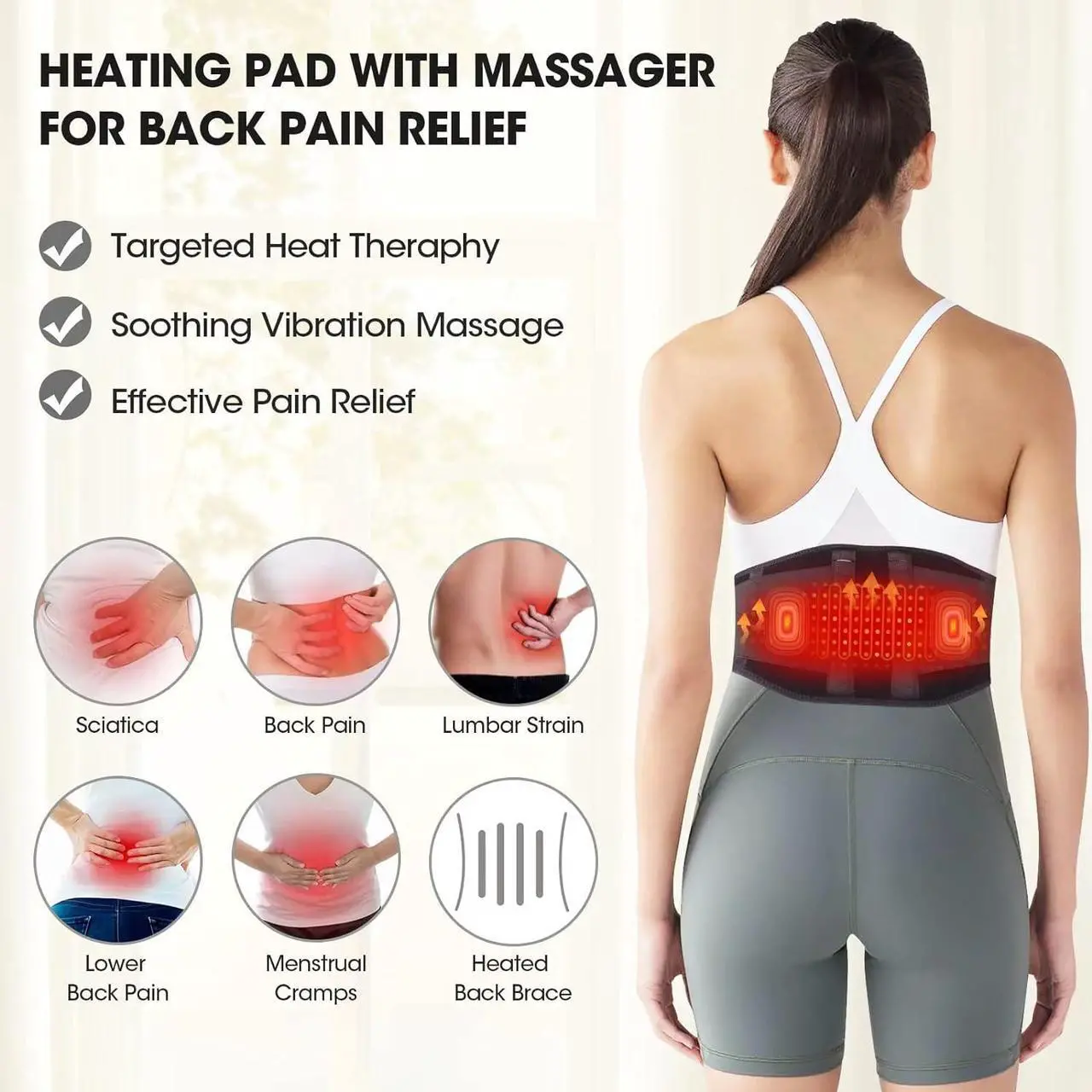 Alt view image 2 of 7 - CUEHEAT Heating Pad Back Brace with Heat and Massage,Heated Back Massage with Rechargeable Battery, Back Heat Support Belt for Men, Women Heated Back Brace, Heating pad with Massager for Back(48Inch)