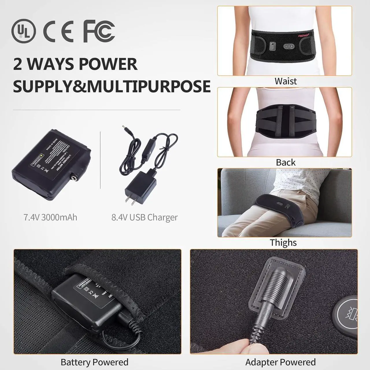 Alt view image 4 of 7 - CUEHEAT Heating Pad Back Brace with Heat and Massage,Heated Back Massage with Rechargeable Battery, Back Heat Support Belt for Men, Women Heated Back Brace, Heating pad with Massager for Back(48Inch)