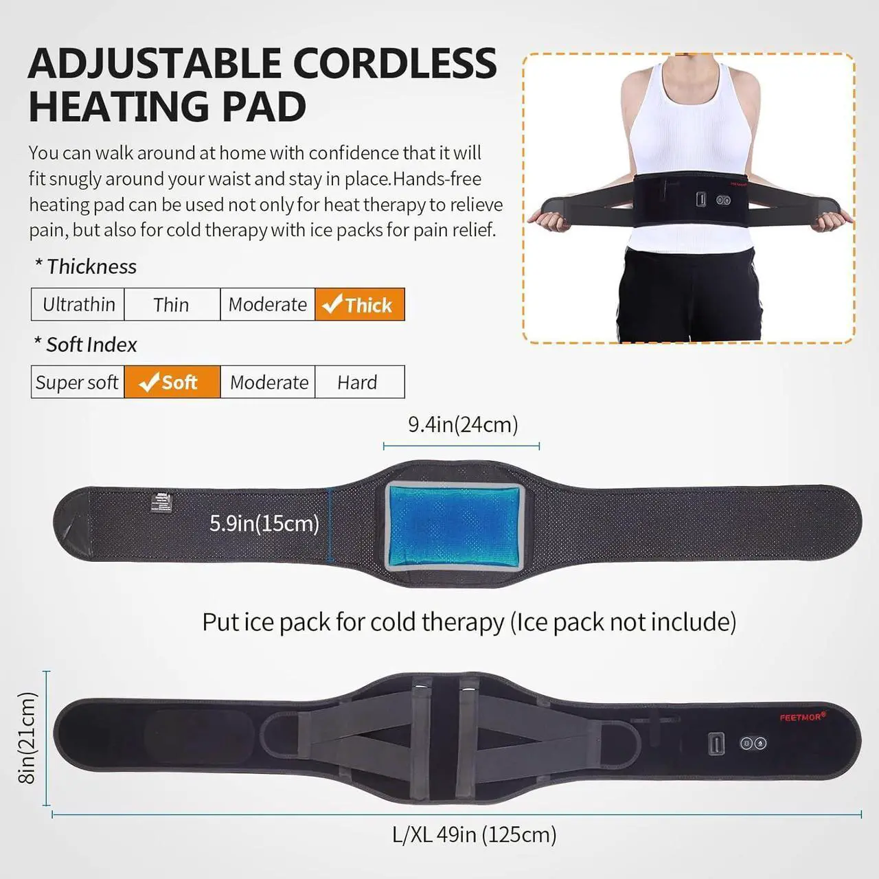 Alt view image 5 of 7 - CUEHEAT Heating Pad Back Brace with Heat and Massage,Heated Back Massage with Rechargeable Battery, Back Heat Support Belt for Men, Women Heated Back Brace, Heating pad with Massager for Back(48Inch)
