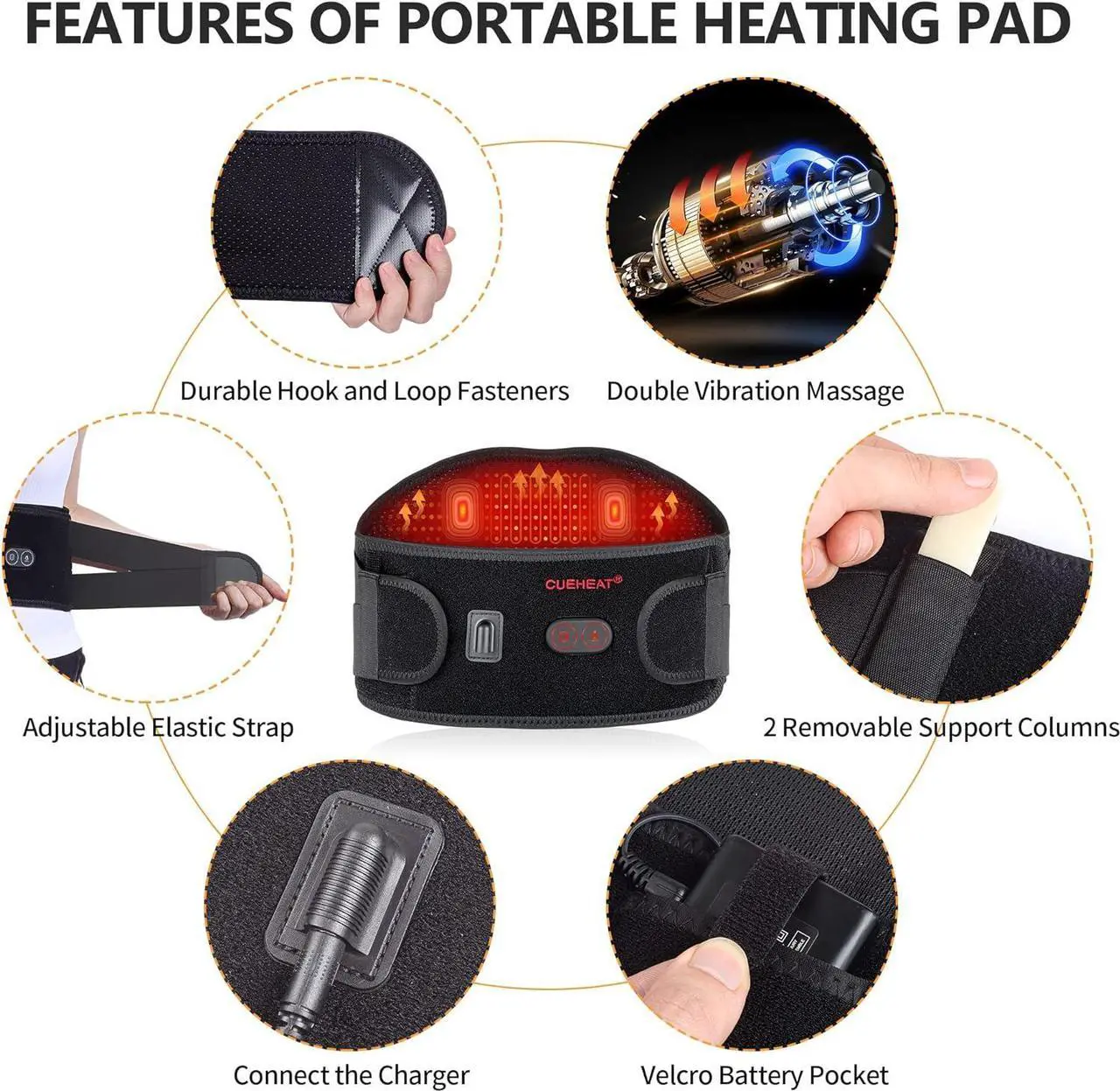 Alt view image 6 of 7 - CUEHEAT Heating Pad Back Brace with Heat and Massage,Heated Back Massage with Rechargeable Battery, Back Heat Support Belt for Men, Women Heated Back Brace, Heating pad with Massager for Back(48Inch)