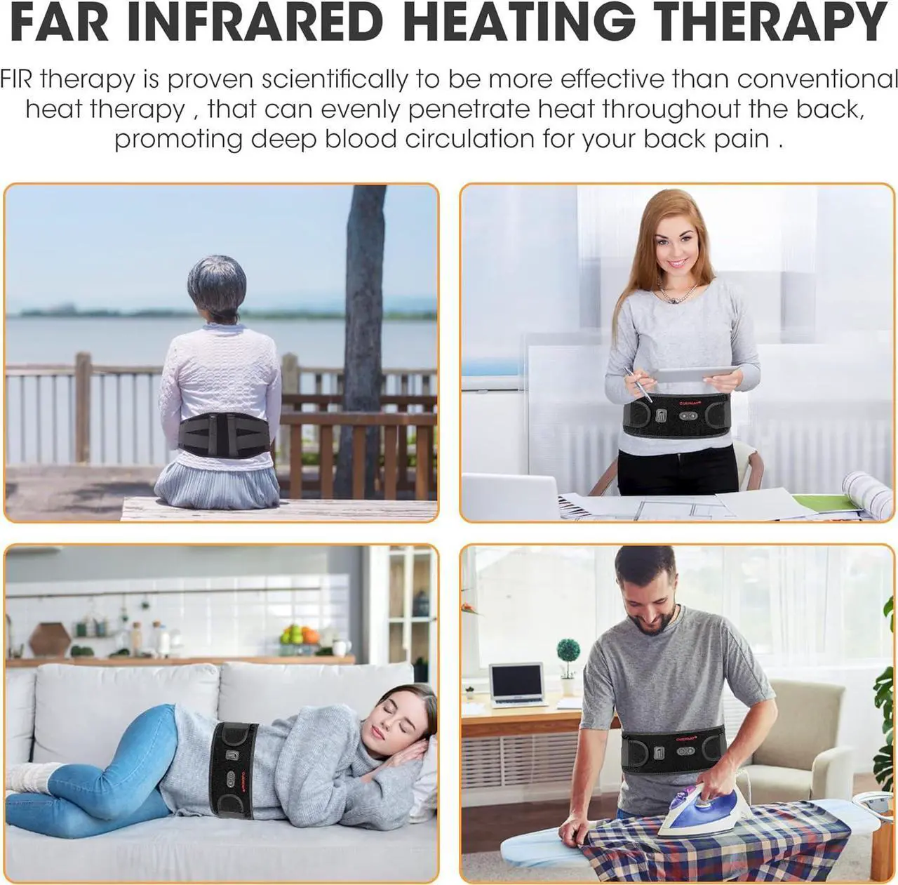 Alt view image 7 of 7 - CUEHEAT Heating Pad Back Brace with Heat and Massage,Heated Back Massage with Rechargeable Battery, Back Heat Support Belt for Men, Women Heated Back Brace, Heating pad with Massager for Back(48Inch)