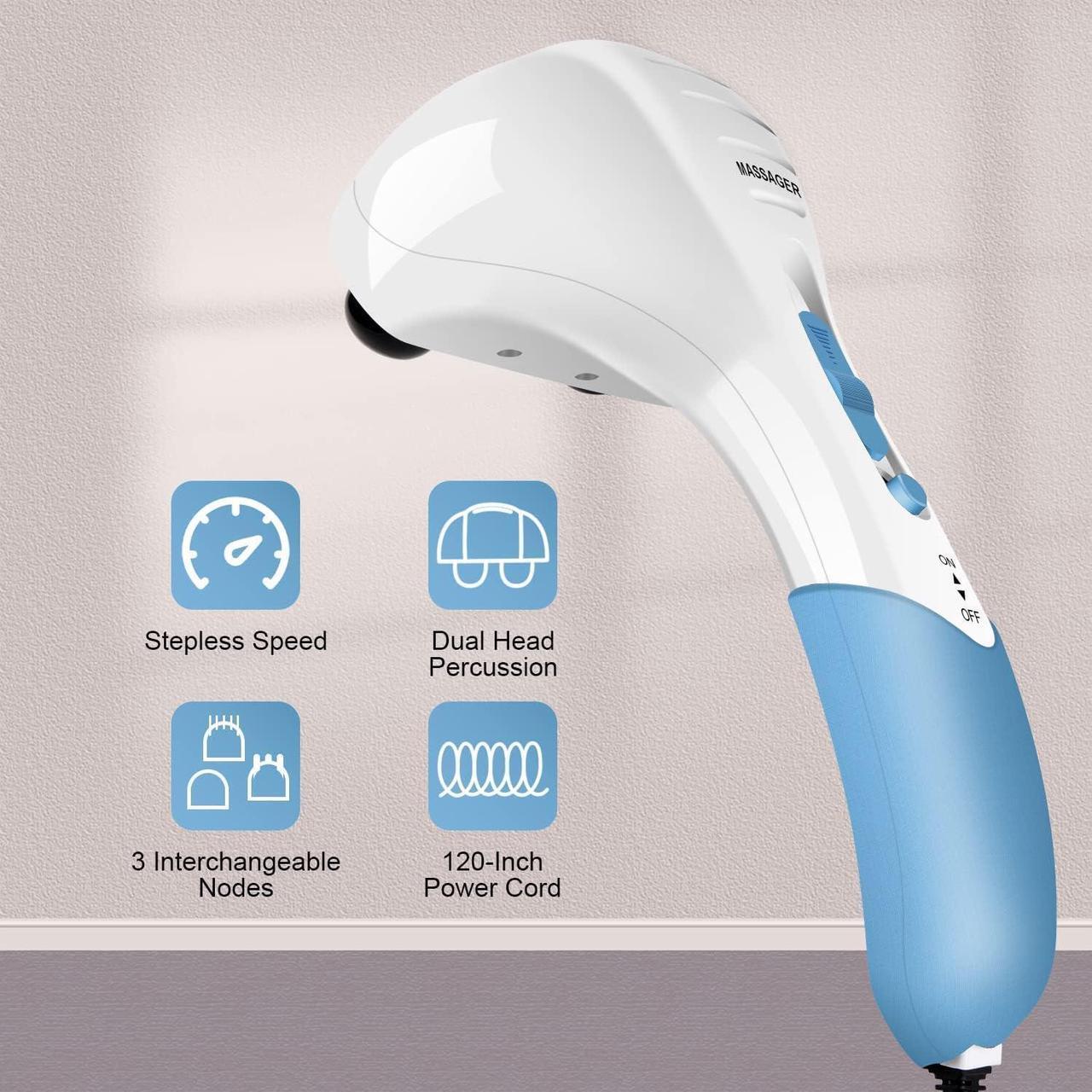 Alt view image 2 of 7 - Handheld Neck Back Massager - Double Head Electric Full Body Massager - Deep Tissue Percussion Massage Hammer for Muscles, Arm, Neck, Shoulder, Back, Leg, Foot (Blue)