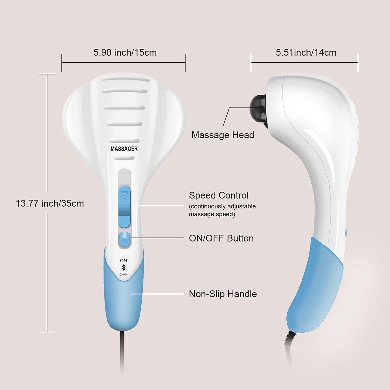 Alt view image 5 of 7 - Handheld Neck Back Massager - Double Head Electric Full Body Massager - Deep Tissue Percussion Massage Hammer for Muscles, Arm, Neck, Shoulder, Back, Leg, Foot (Blue)