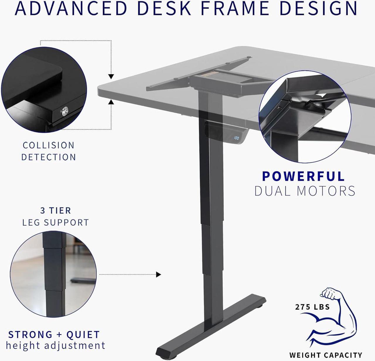 Alt view image 7 of 7 - Electric Height Adjustable 71 x 36 inch Memory Stand Up Desk, Black Table Top, Black Dual Motor Frame, Touch Screen Preset Controller, 2B Series, DESK-KIT-2B7B-36