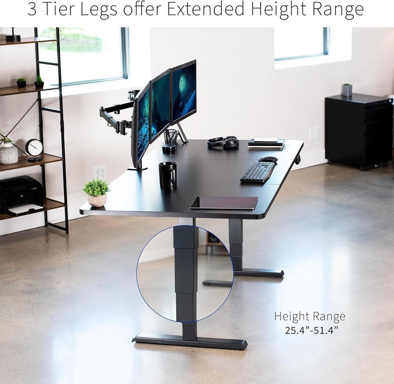 Alt view image 4 of 7 - Electric Height Adjustable 71 x 36 inch Memory Stand Up Desk, Black Table Top, Black Dual Motor Frame, Touch Screen Preset Controller, 2B Series, DESK-KIT-2B7B-36