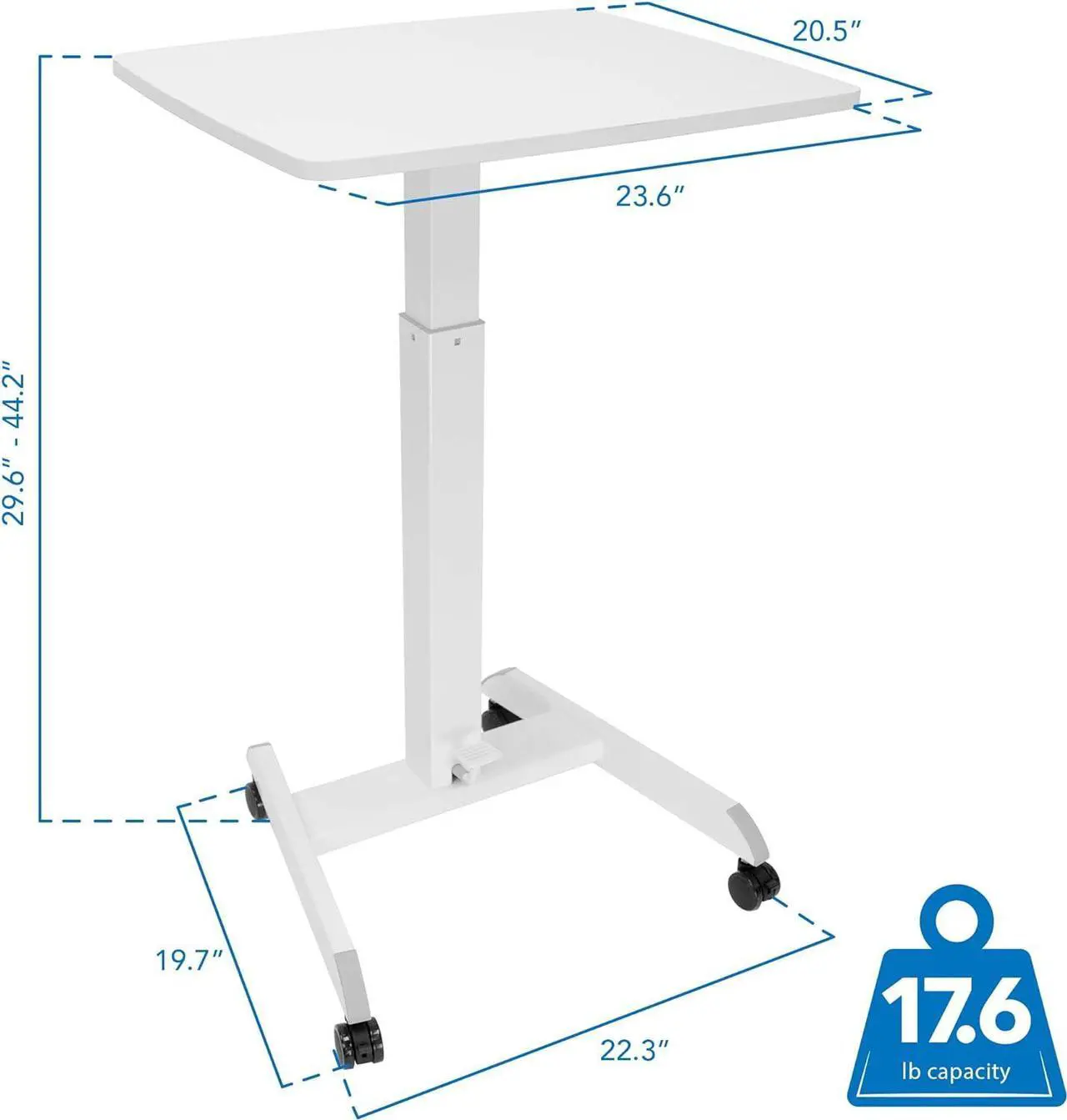 Alt view image 7 of 7 - Rolling Desk Adjustable Height, Laptop Cart, Computer Desk with Wheels 23.6" x 20.5", Rolling Laptop Stand, Mobile Workstation Cart for Bed, Small Rolling Computer Table with Wheels (White)