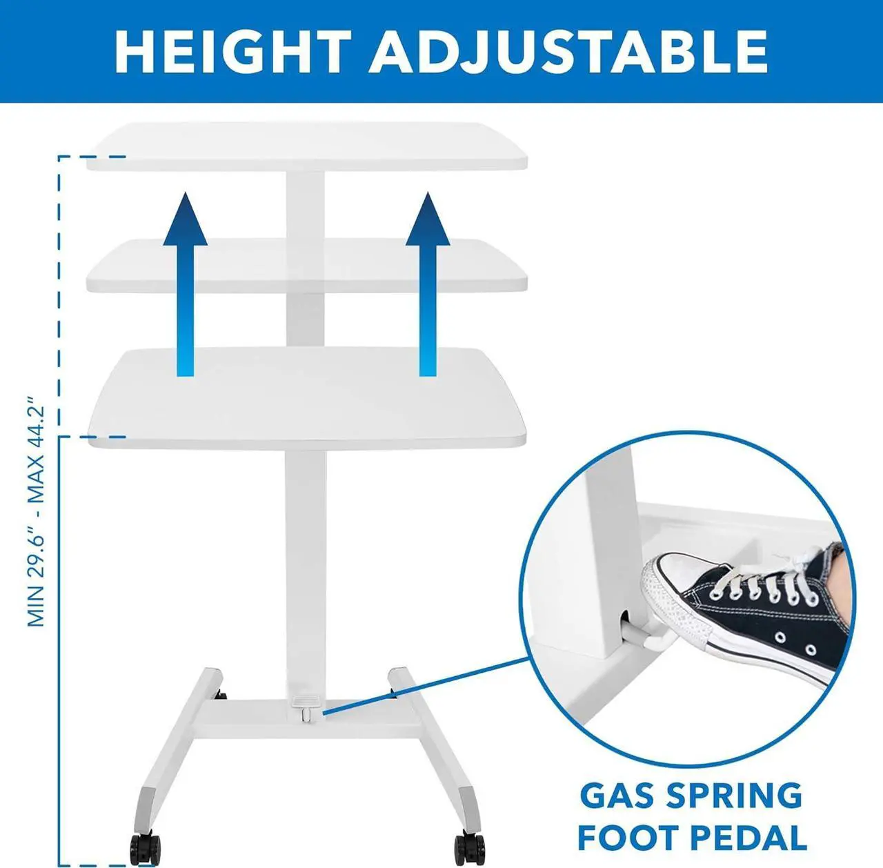 Alt view image 3 of 7 - Rolling Desk Adjustable Height, Laptop Cart, Computer Desk with Wheels 23.6" x 20.5", Rolling Laptop Stand, Mobile Workstation Cart for Bed, Small Rolling Computer Table with Wheels (White)