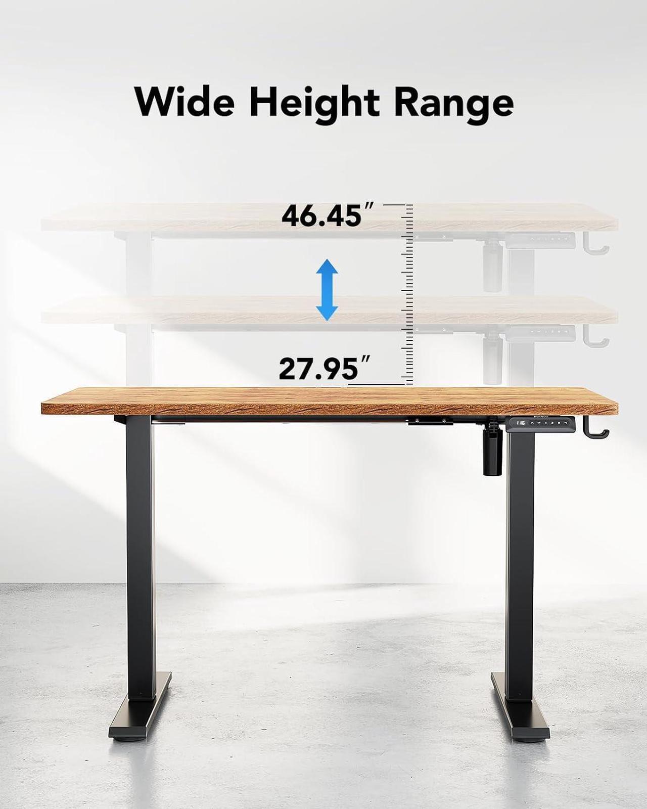 Alt view image 4 of 7 - Electric Standing Desk Adjustable Height, 48" x 24" Sit Stand Home Office Desk, 4 Memory Height Setting, Computer Workstation, Vintage Brown