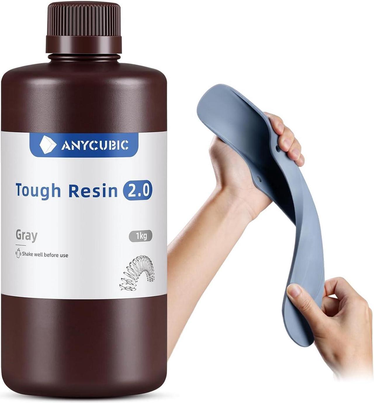 Main image of ANYCUBIC Tough Resin 2.0, 3D Printer Resin with Upgraded High Toughness and High Precision, 365-405nm Fast Curing 3D Resin for 4K 8K LCD/DLP/SLA 3D Printing (Grey, 1kg)